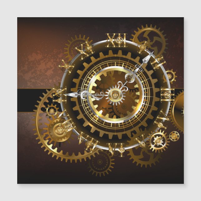 Steampunk klocka med antika växlar magnetisk inbjudningskort (Framsida)