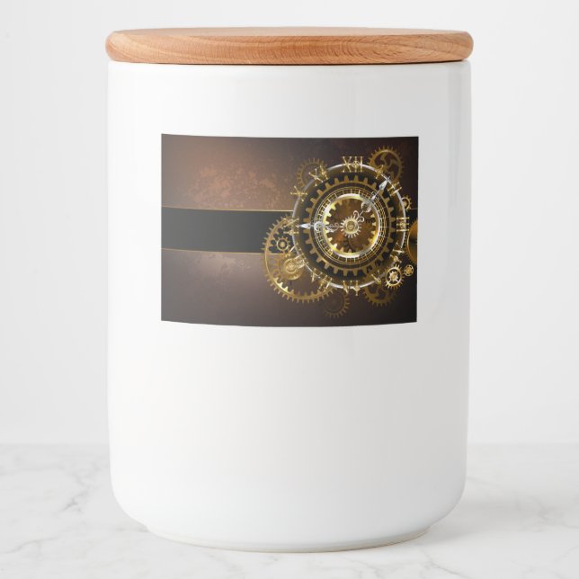 Steampunk klocka med antika växlar mat etiketter (Framsida)