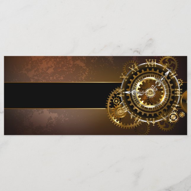 Steampunk klocka med antika växlar meny (Framsida)