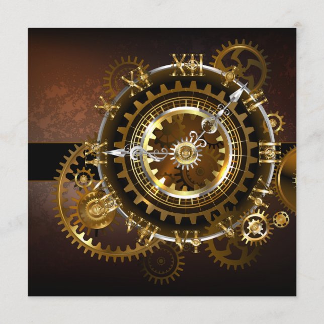 Steampunk klocka med antika växlar meny (Framsida)