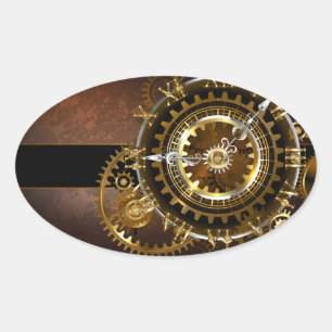 Steampunk klocka med antika växlar ovalt klistermärke