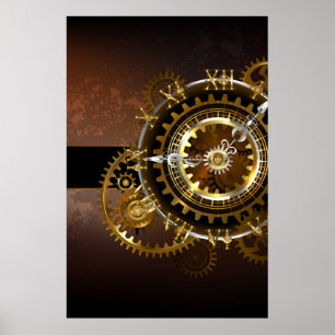 Steampunk klocka med antika växlar poster