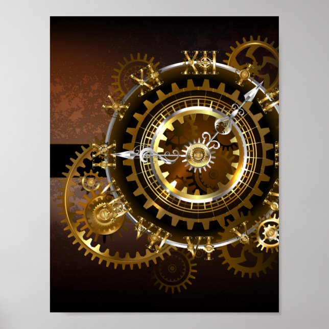 Steampunk klocka med antika växlar poster (Framsidan)
