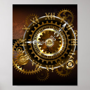 Steampunk klocka med antika växlar poster