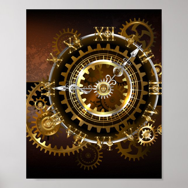 Steampunk klocka med antika växlar poster (Framsidan)