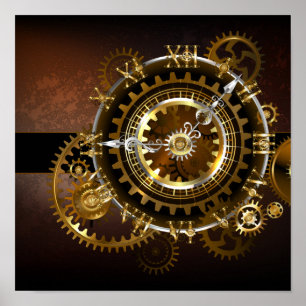 Steampunk klocka med antika växlar poster