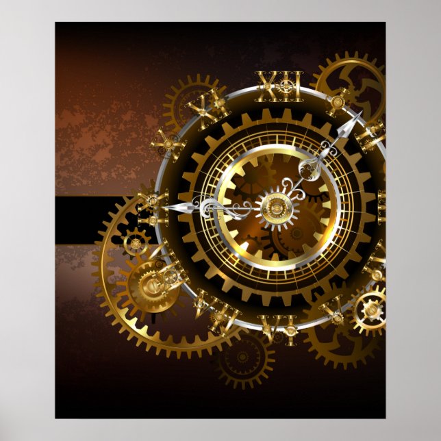 Steampunk klocka med antika växlar poster (Framsidan)