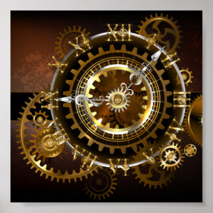 Steampunk klocka med antika växlar poster
