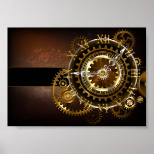 Steampunk klocka med antika växlar poster