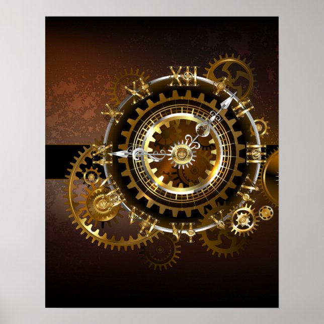 Steampunk klocka med antika växlar poster (Framsidan)