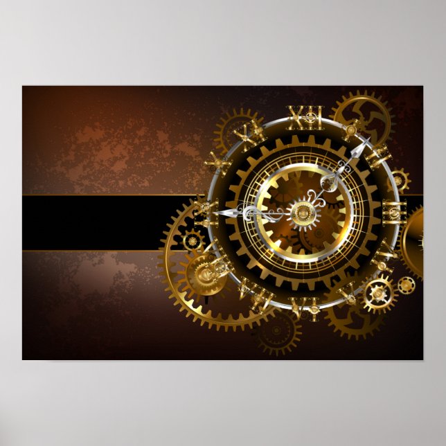 Steampunk klocka med antika växlar poster (Framsidan)