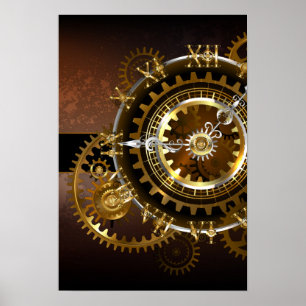 Steampunk klocka med antika växlar poster
