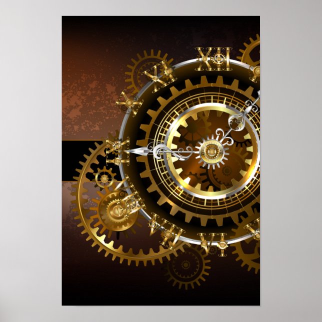 Steampunk klocka med antika växlar poster (Framsidan)