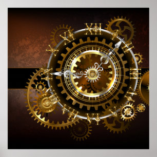 Steampunk klocka med antika växlar poster