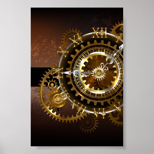 Steampunk klocka med antika växlar poster (Framsidan)