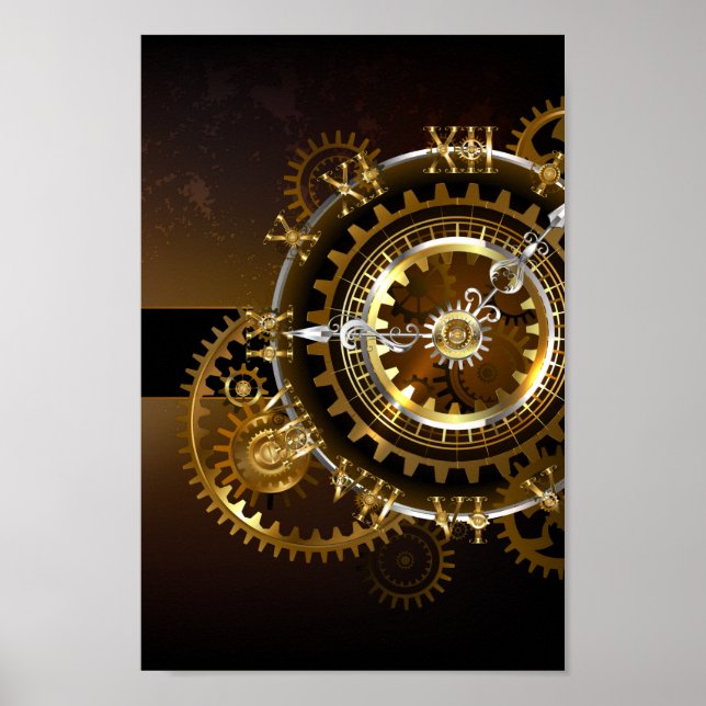 Steampunk klocka med antika växlar poster (Framsidan)