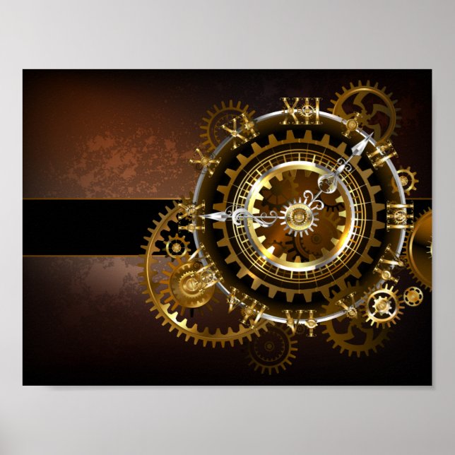 Steampunk klocka med antika växlar poster (Framsidan)
