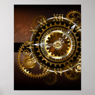 Steampunk klocka med antika växlar poster