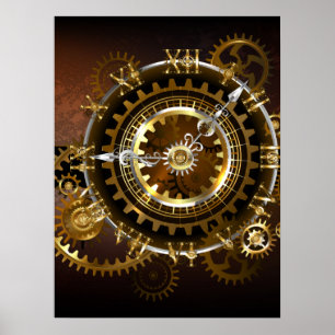 Steampunk klocka med antika växlar poster