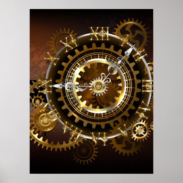 Steampunk klocka med antika växlar poster (Framsidan)