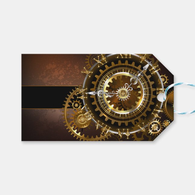 Steampunk klocka med antika växlar presentetikett (Framsidan (Horisontell))