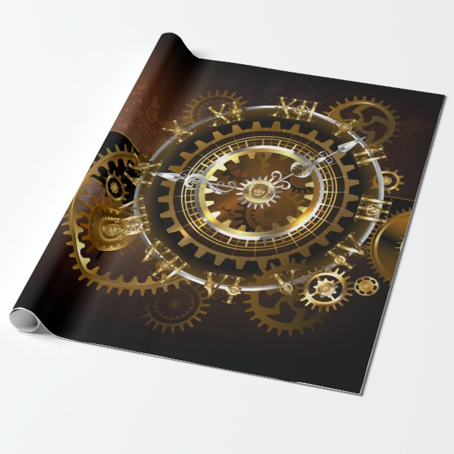 Steampunk klocka med antika växlar presentpapper (Utrullad)