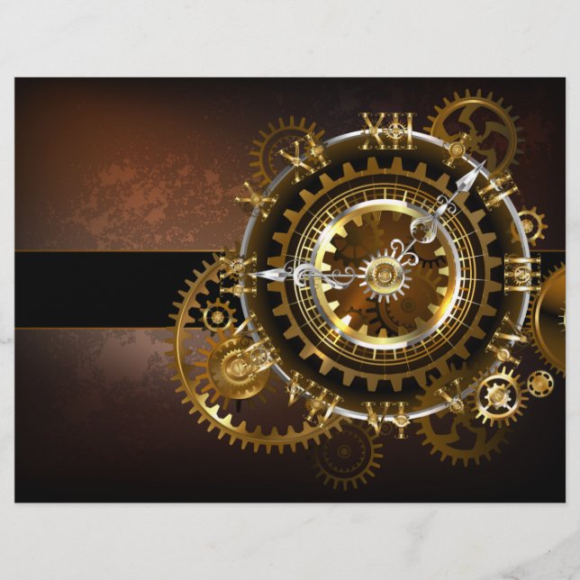 Steampunk klocka med antika växlar reklamblad (Framsidan)