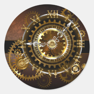 Steampunk klocka med antika växlar runt klistermärke