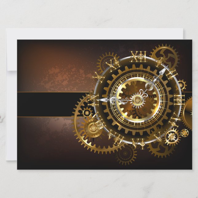 Steampunk klocka med antika växlar spara datumet (Framsida)