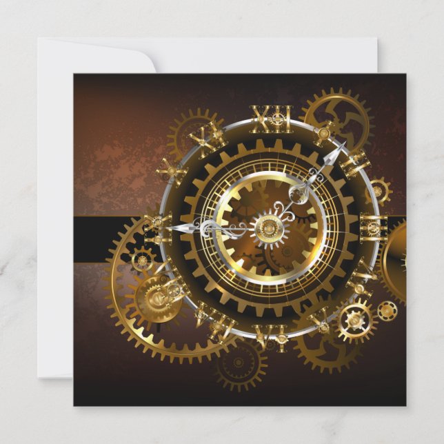Steampunk klocka med antika växlar spara datumet (Framsida)