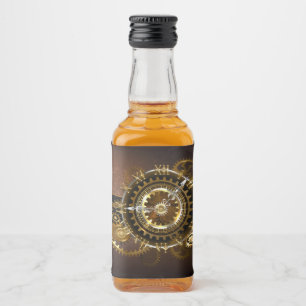Steampunk klocka med antika växlar spritflaskor etikett