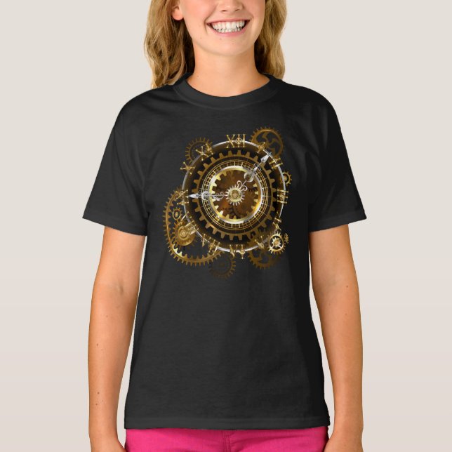 Steampunk klocka med antika växlar t shirt (Framsida)