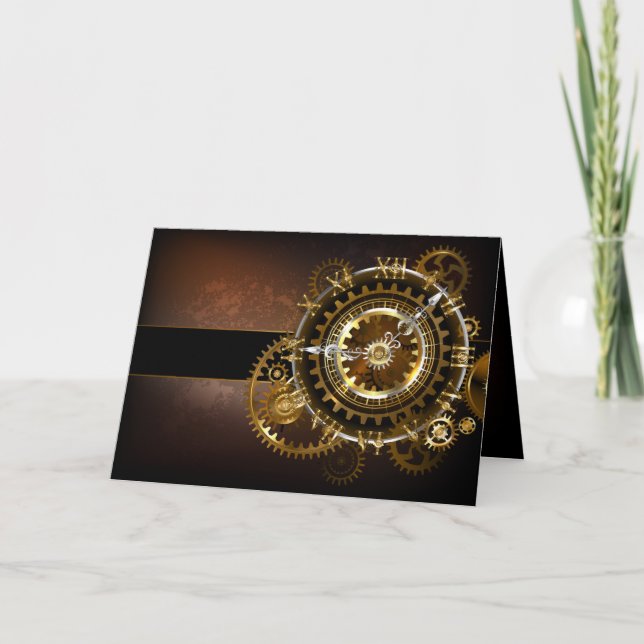 Steampunk klocka med antika växlar tack kort (Framsida)