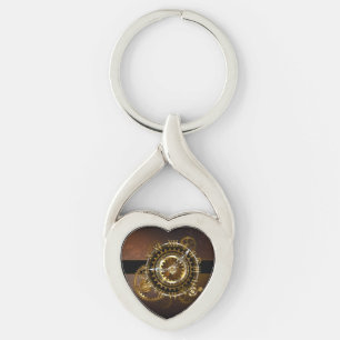 Steampunk klocka med antika växlar twisted heart silverfärgad nyckelring