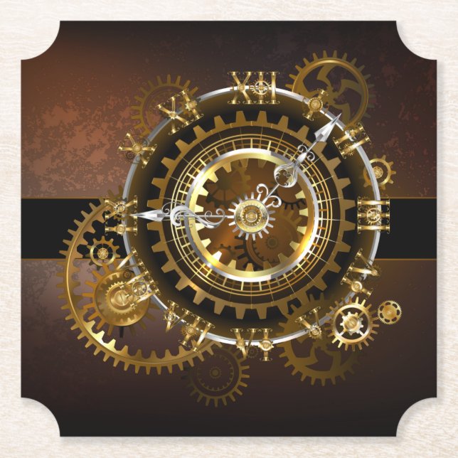 Steampunk klocka med antika växlar underlägg papper (Framsida)