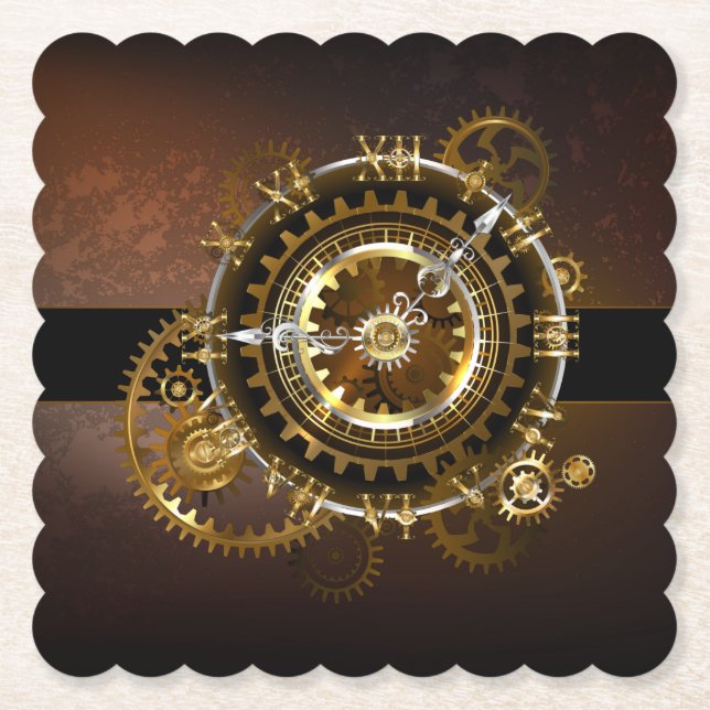 Steampunk klocka med antika växlar underlägg papper (Framsida)
