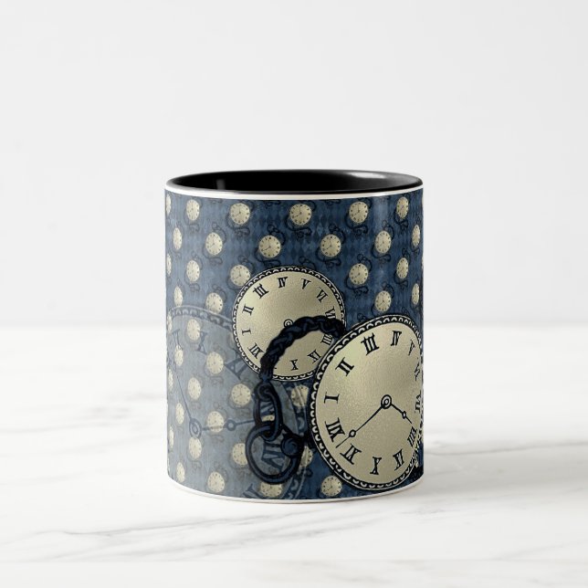 Steampunk klockor gotblått Två-Tonad mugg (Center)