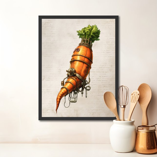 Steampunk kökskonst, morot poster (Steampunk carrot kitchen wall art)