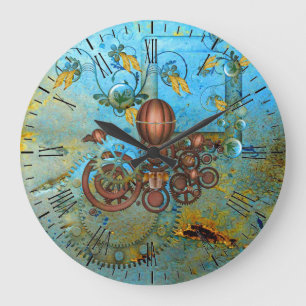 Steampunk-kollage Aqua Kopparväggur Stor Klocka
