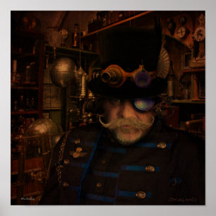 Steampunk konst - fantasiuppfinnarekapten Sean Poster