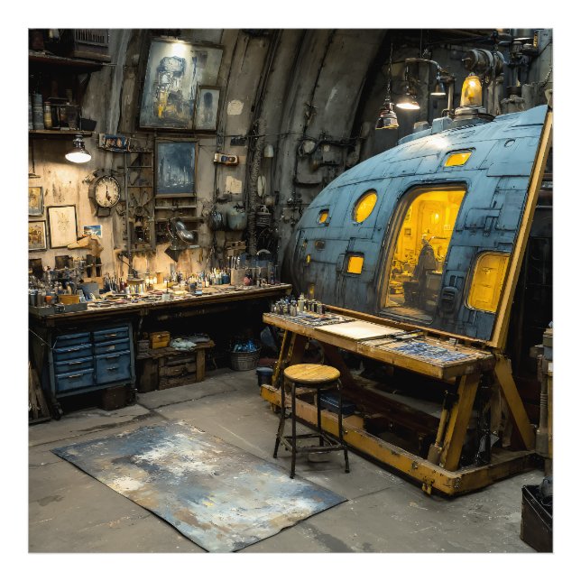 Steampunk Konstnär Ubåt Studio Kaos Fototryck (Framsidan)