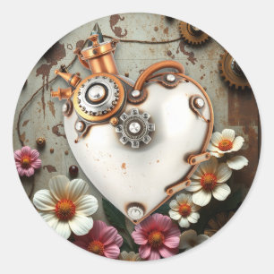 Steampunk Koppar Metall öron och vithjärta Runt Klistermärke