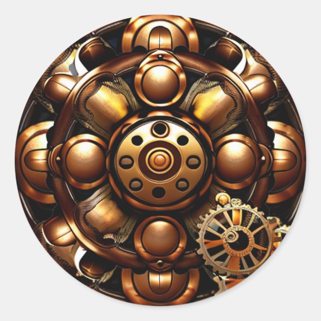 Steampunk Koppar Metallväxlar Koppar  Runt Klistermärke (Framsida)