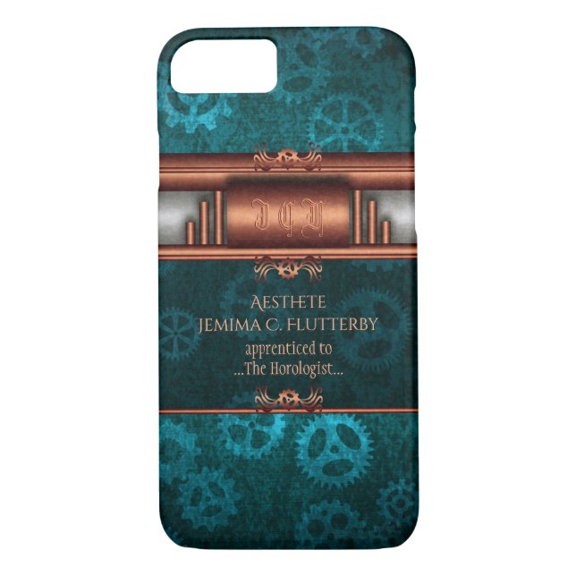 Steampunk koppar och silver på tealgrodor, Monogra Case-Mate iPhone Skal (Baksida)