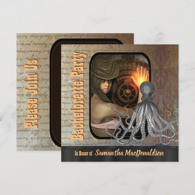 Steampunk kraken bachelorette Party Inbjudningar (Fram/baksida)