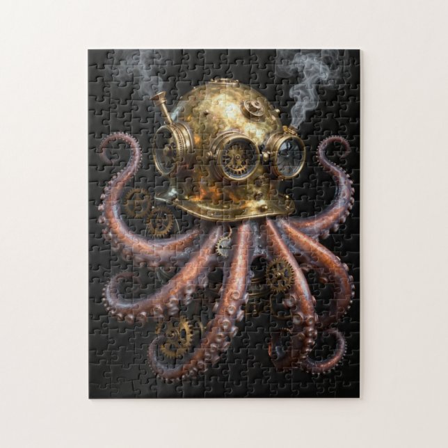 Steampunk Kraken Bläckfisk Dykarhjälm Pussel (Vertikal)