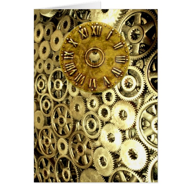 Steampunk kuggar utrustar mässing tar tid på hälsningskort (Framsidan)