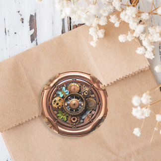 Steampunk-kugghjul och blommor koppar och guld met runt klistermärke