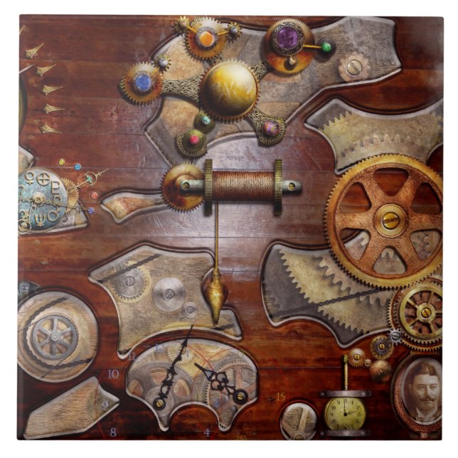 Steampunk - Kugghjul - Omvänd ingenjörskonst Kakelplatta (Framsidan)