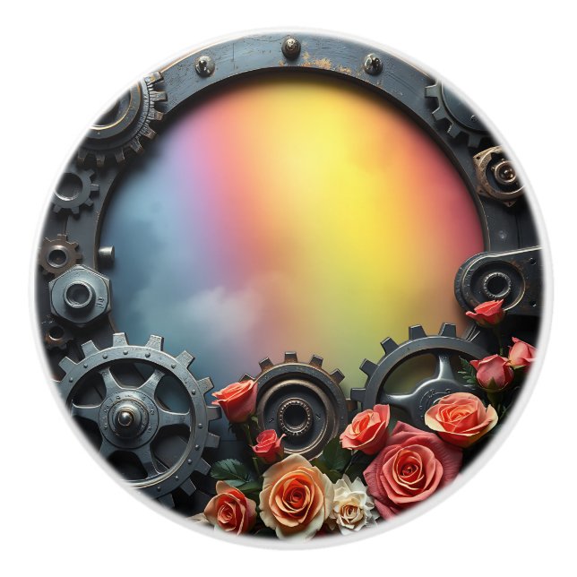 Steampunk-kugghjul, rosor och regnbåge knopp (Framsidan)